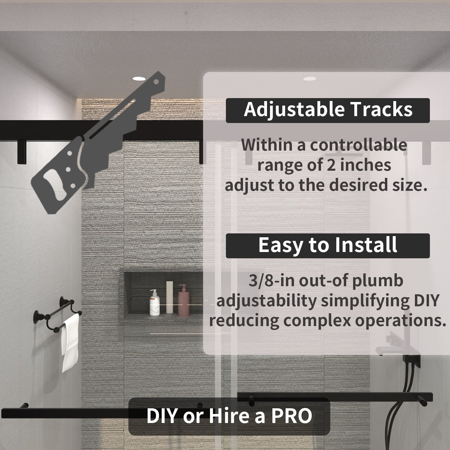 TaiMei 60 in. W x 76 in. H Sliding Semi-Frameless Shower Door with Clear Glass 3652-7260-BL10