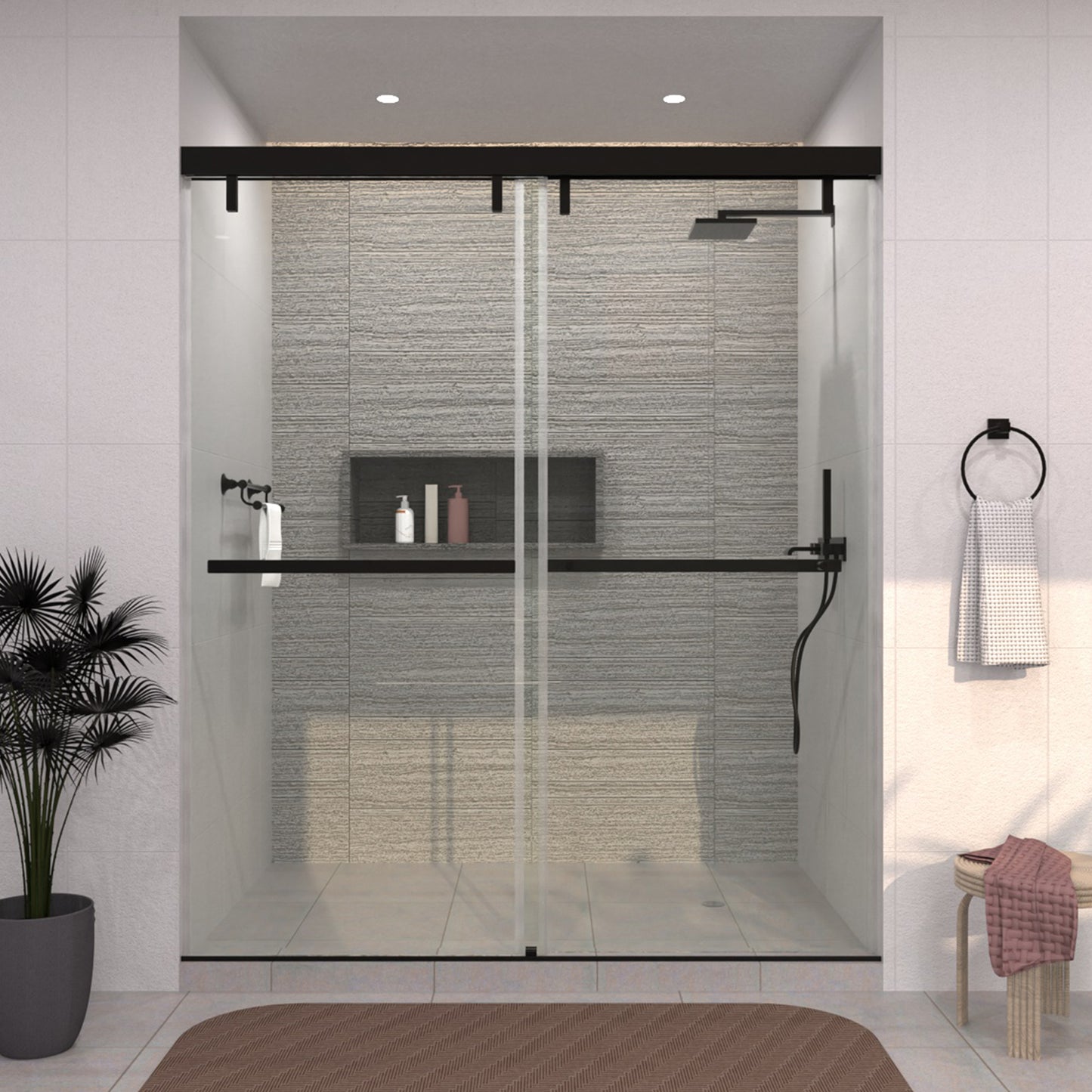 TaiMei 60 in. W x 76 in. H Sliding Semi-Frameless Shower Door with Clear Glass 3652-7260-BL13