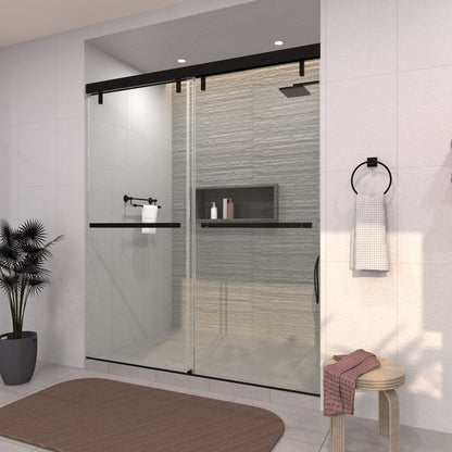 TaiMei 60 in. W x 76 in. H Sliding Semi-Frameless Shower Door with Clear Glass 3652-7260-BL14