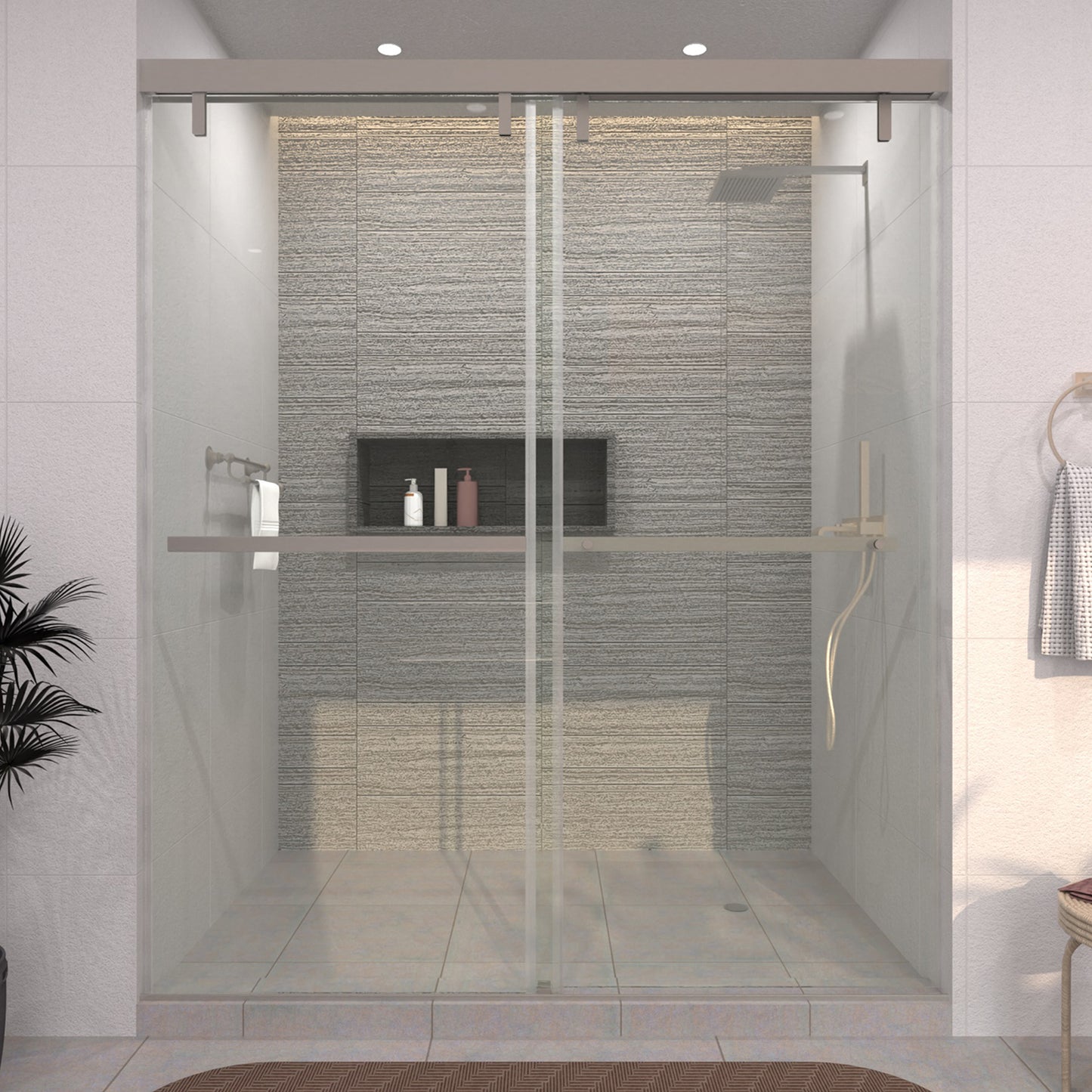 TaiMei 60 in. W x 76 in. H Sliding Semi-Frameless Shower Door with Clear Glass Brushed Nickel 3652-7260-BN01_4b5f52c9-5963-4672-98fd-a1ede92cbfe3