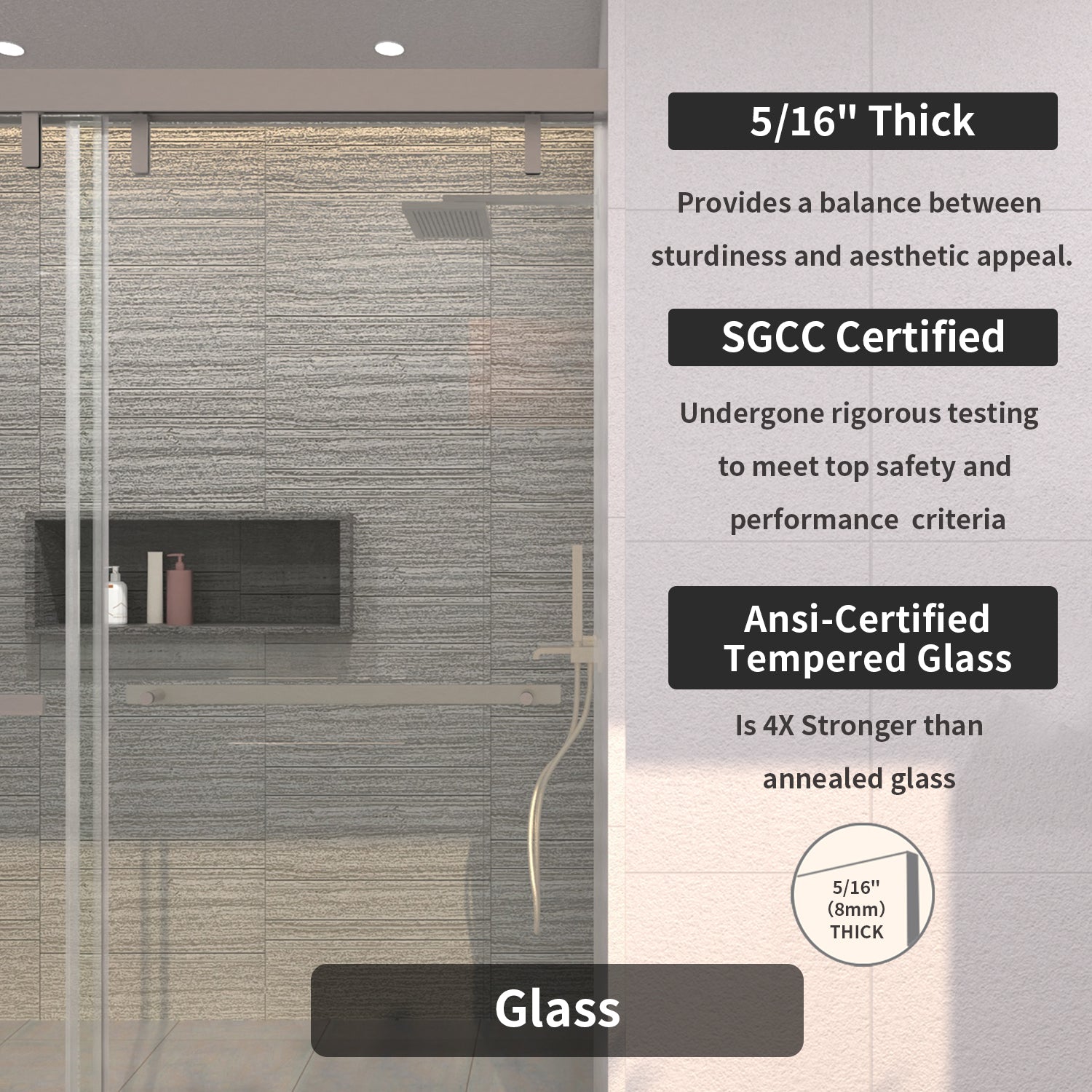 TaiMei 60 in. W x 76 in. H Sliding Semi-Frameless Shower Door with Clear Glass 3652-7260-BN07