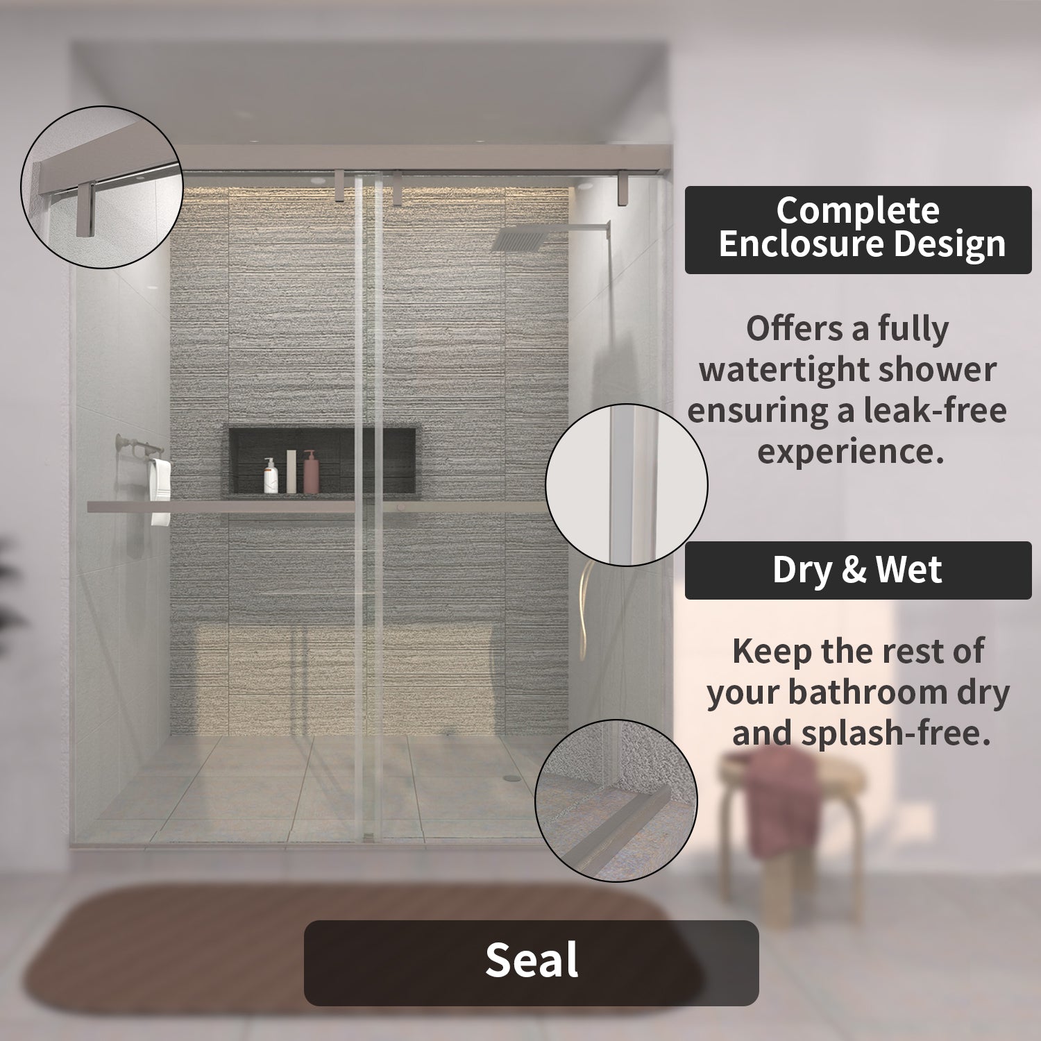 TaiMei 60 in. W x 76 in. H Sliding Semi-Frameless Shower Door with Clear Glass 3652-7260-BN09