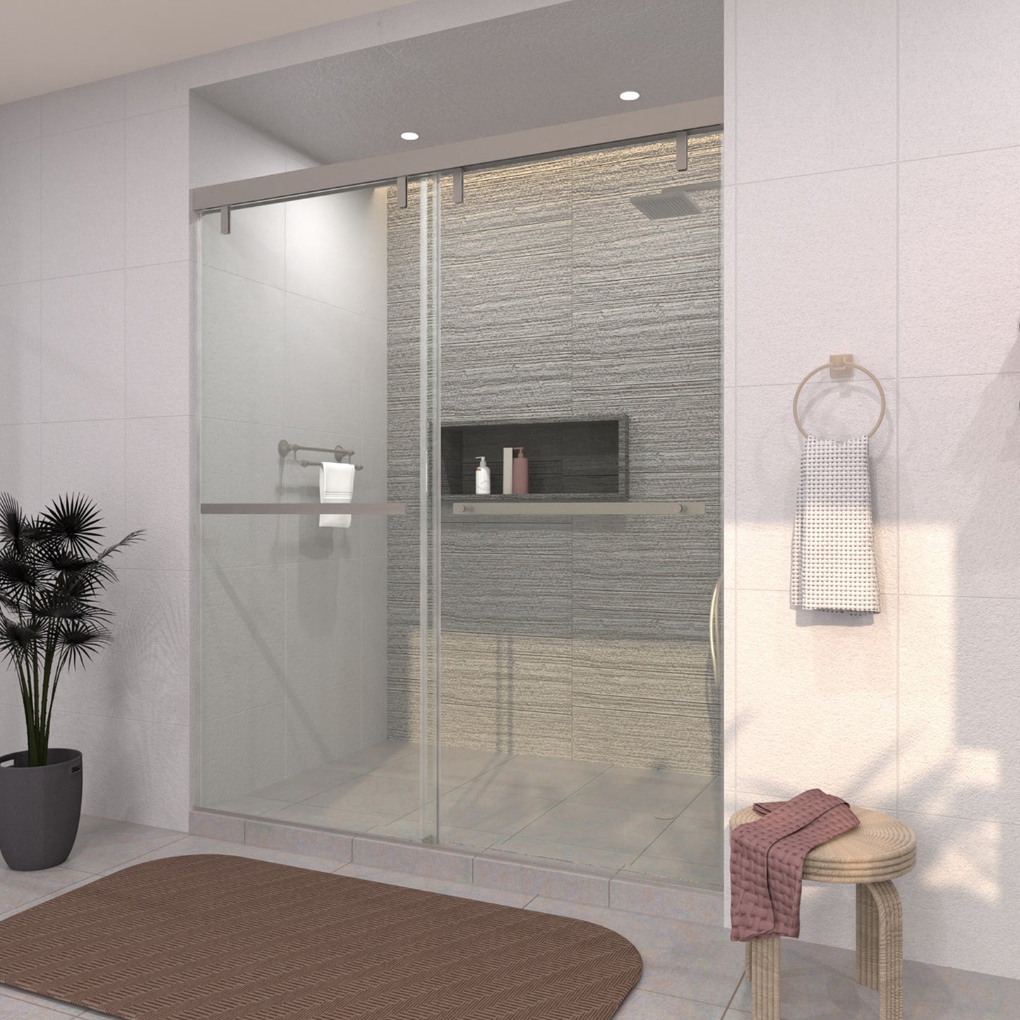 TaiMei 60 in. W x 76 in. H Sliding Semi-Frameless Shower Door with Clear Glass 3652-7260-BN14