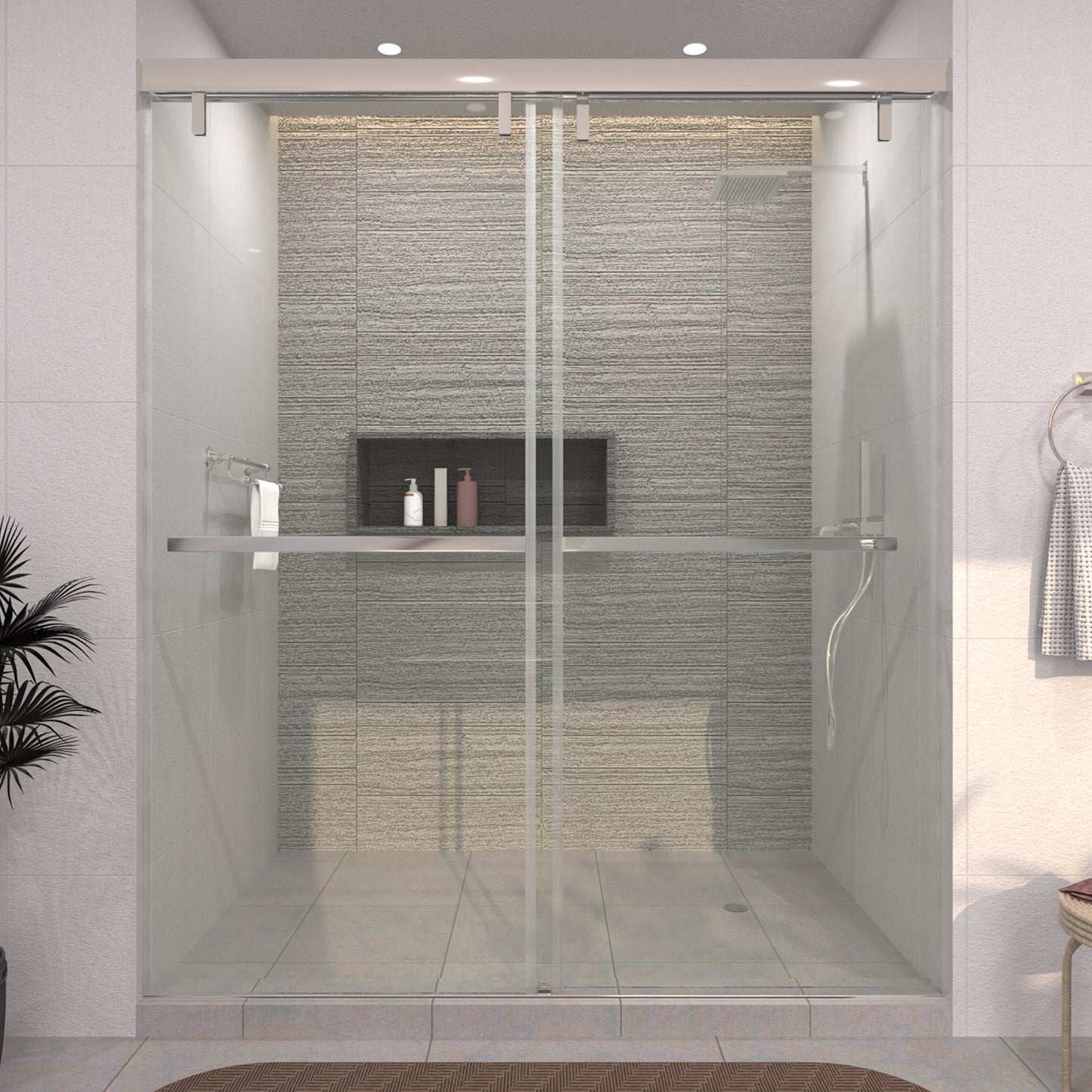 TaiMei 60 in. W x 76 in. H Sliding Semi-Frameless Shower Door with Clear Glass Chrome 3652-7260-CR01