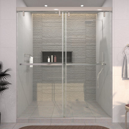 TaiMei 60 in. W x 76 in. H Sliding Semi-Frameless Shower Door with Clear Glass Chrome 3652-7260-CR01
