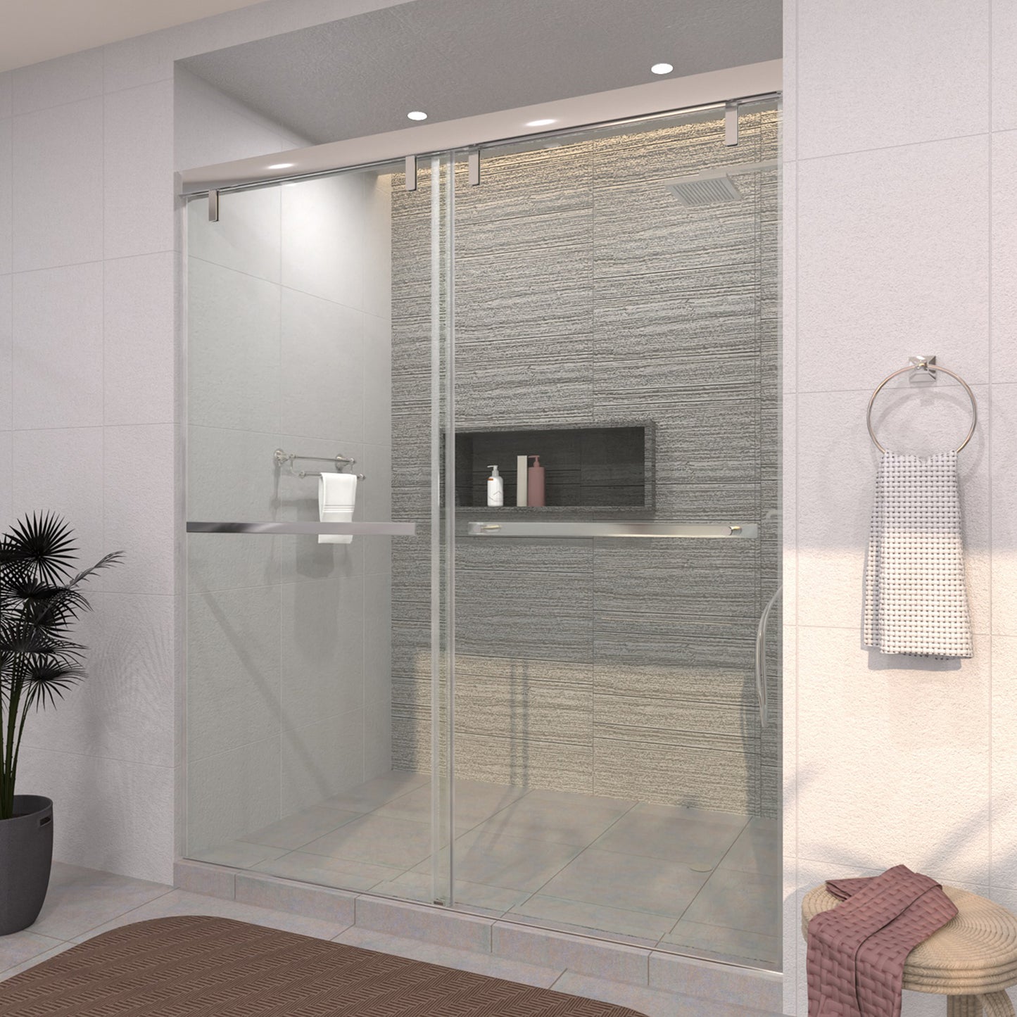 TaiMei 60 in. W x 76 in. H Sliding Semi-Frameless Shower Door with Clear Glass 3652-7260-CR02