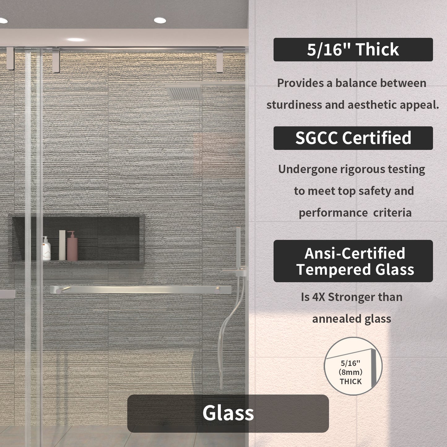 TaiMei 60 in. W x 76 in. H Sliding Semi-Frameless Shower Door with Clear Glass 3652-7260-CR07