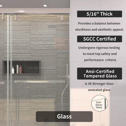 TaiMei 60 in. W x 76 in. H Sliding Semi-Frameless Shower Door with Clear Glass 3652-7260-CR07