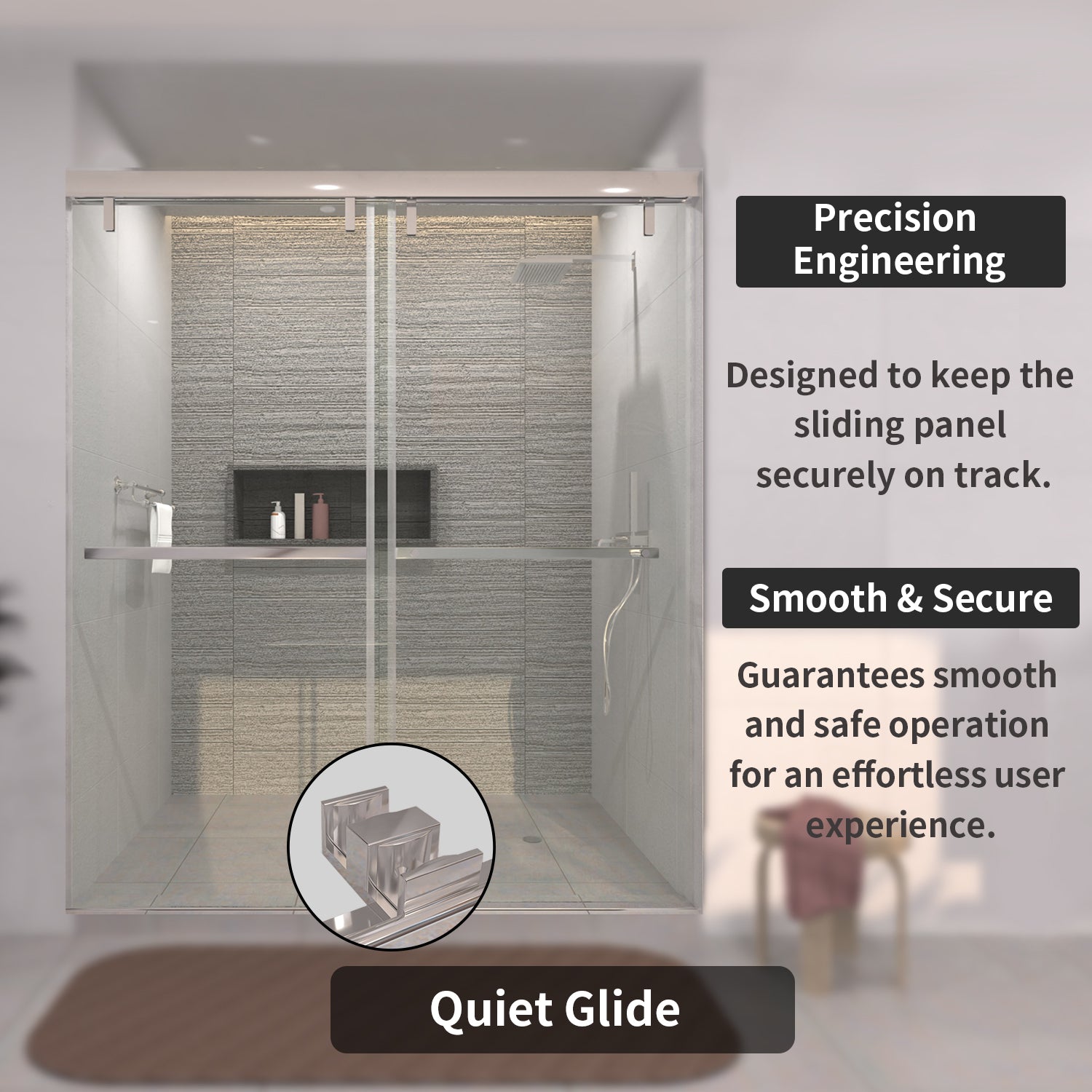 TaiMei 60 in. W x 76 in. H Sliding Semi-Frameless Shower Door with Clear Glass 3652-7260-CR08