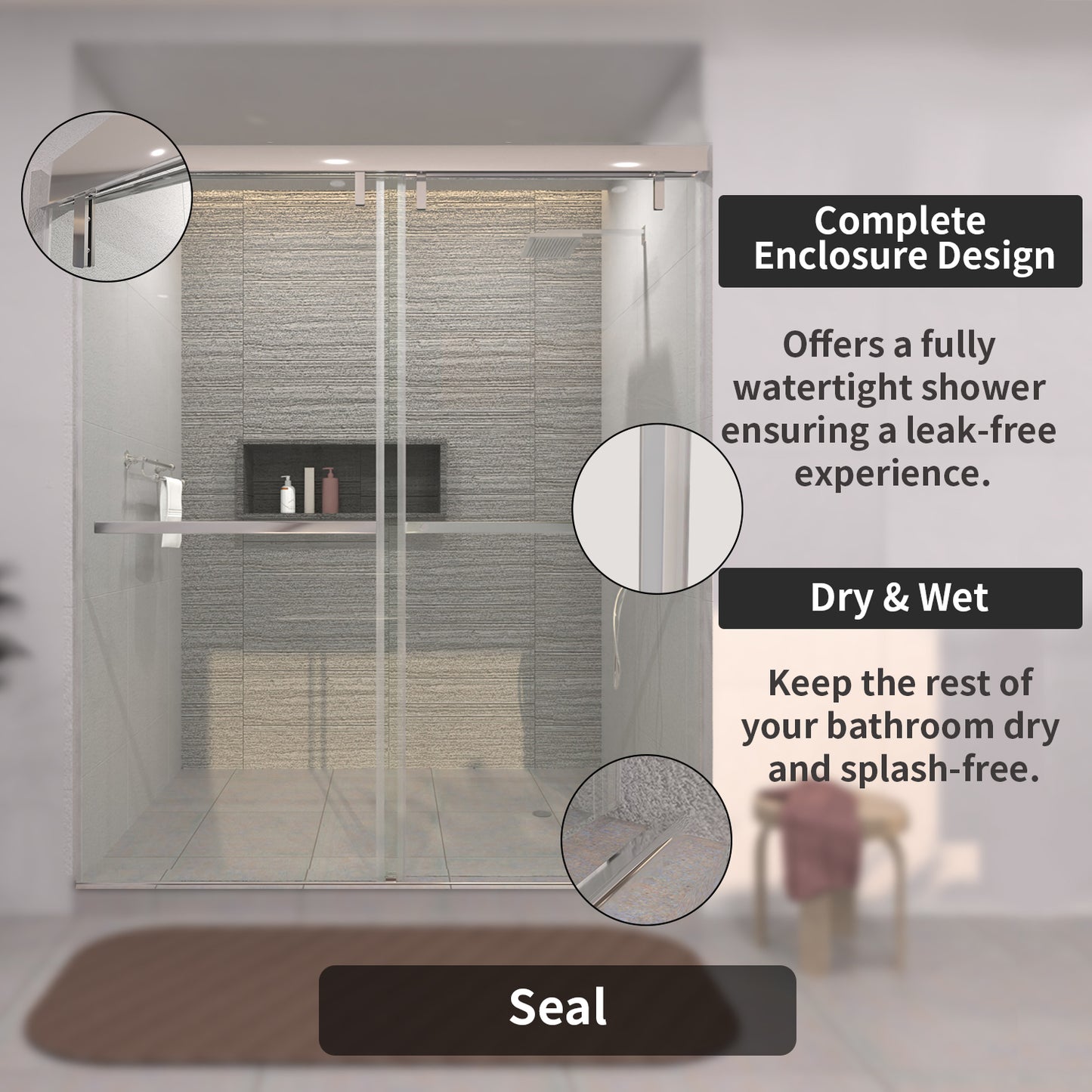 TaiMei 60 in. W x 76 in. H Sliding Semi-Frameless Shower Door with Clear Glass 3652-7260-CR09