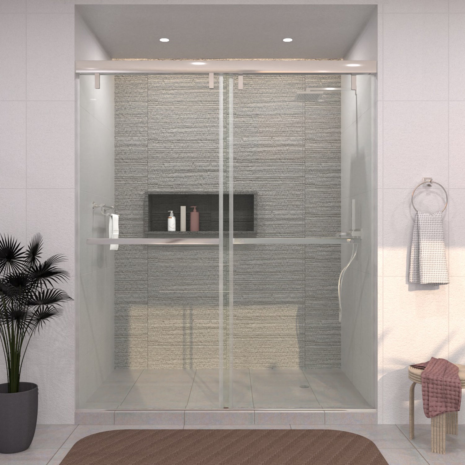 TaiMei 60 in. W x 76 in. H Sliding Semi-Frameless Shower Door with Clear Glass 3652-7260-CR13