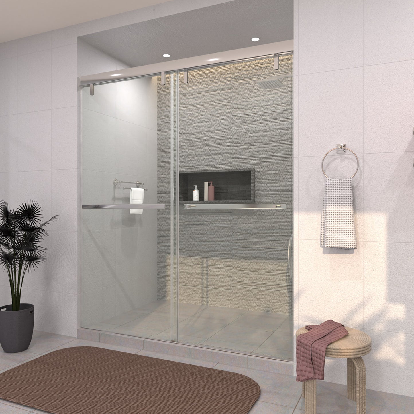 TaiMei 60 in. W x 76 in. H Sliding Semi-Frameless Shower Door with Clear Glass 3652-7260-CR14