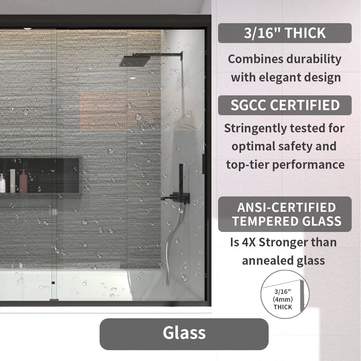 TaiMei 60 in. W x 56 in. H Sliding Semi-Frameless Tub Door with Clear Glass and Handles 37-5660-BL08_9acf1963-fabb-4a7e-a534-9bd5c7da51eb