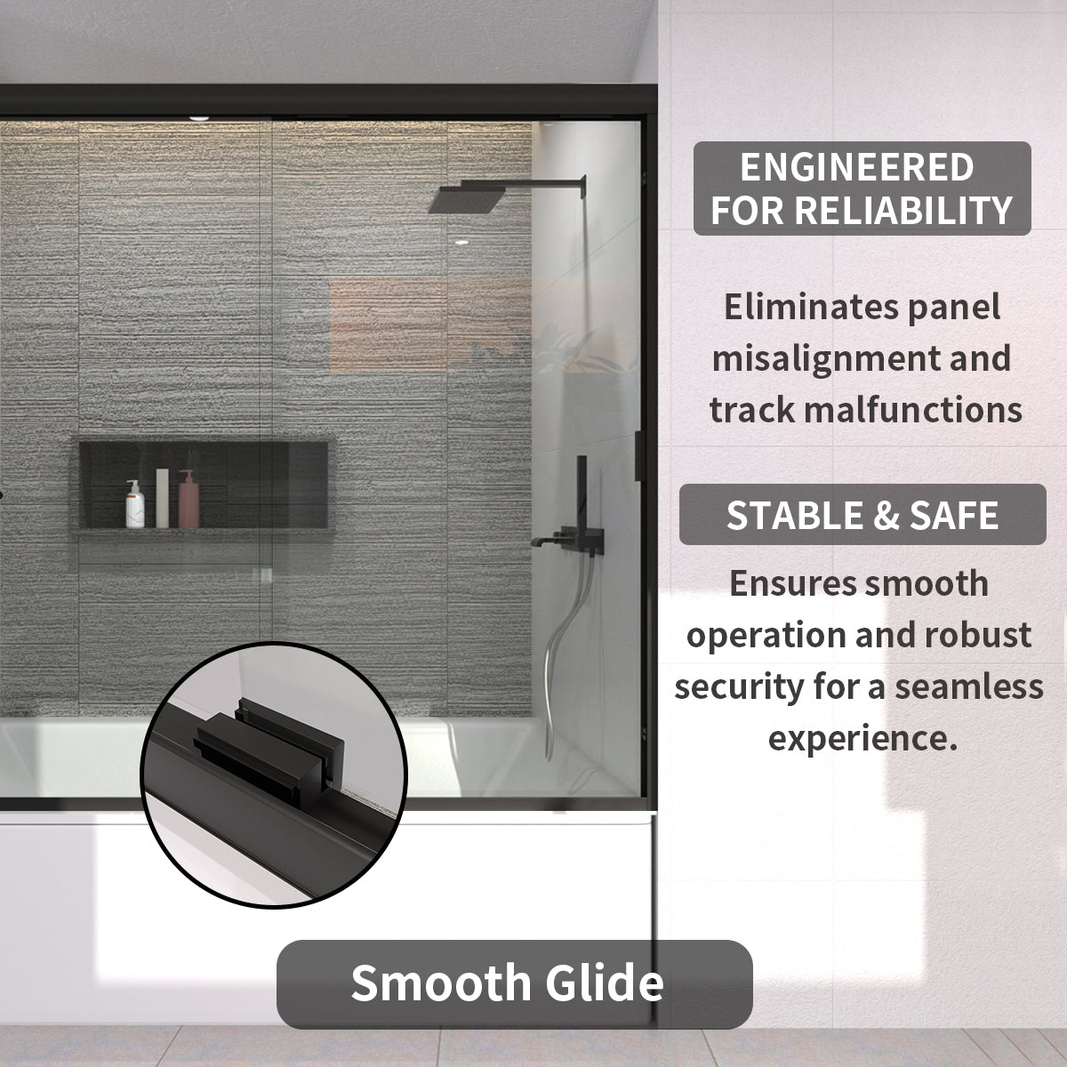 TaiMei 60 in. W x 56 in. H Sliding Semi-Frameless Tub Door with Clear Glass and Handles 37-5660-BL09_d0fd4284-c295-483e-98df-44aab0578c5e