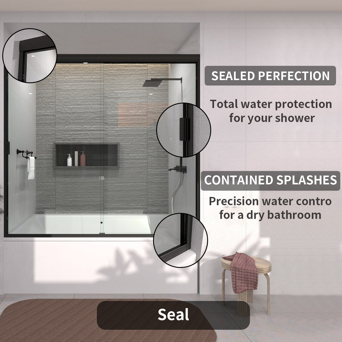 TaiMei 60 in. W x 56 in. H Sliding Semi-Frameless Tub Door with Clear Glass and Handles 37-5660-BL10_9a62d604-0783-4df7-8237-4bd8e26e04a0