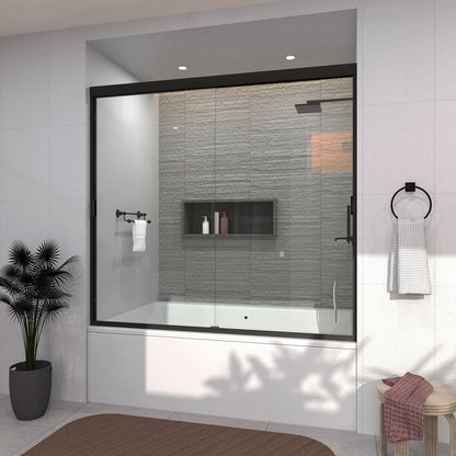 TaiMei 60 in. W x 56 in. H Sliding Semi-Frameless Tub Door with Clear Glass and Handles 37-5660-BL15_ec5959f4-893b-4a71-8995-c6de892bf62d