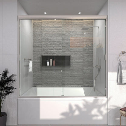 TaiMei 60 in. W x 56 in. H Sliding Semi-Frameless Tub Door with Clear Glass and Handles Brushed Nickel 37-5660-BN01_5586a0e8-b930-4596-ae4b-c60540d7b92b