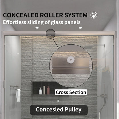 TaiMei 60 in. W x 56 in. H Sliding Semi-Frameless Tub Door with Clear Glass and Handles 37-5660-BN06_a4e1baad-315d-41b8-86aa-5a926ba612d4
