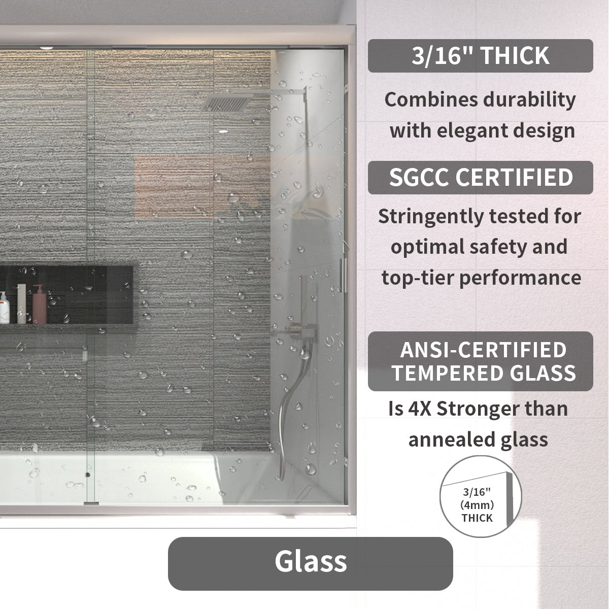 TaiMei 60 in. W x 56 in. H Sliding Semi-Frameless Tub Door with Clear Glass and Handles 37-5660-BN08_c737c932-421d-4258-91cf-6153403b0f55