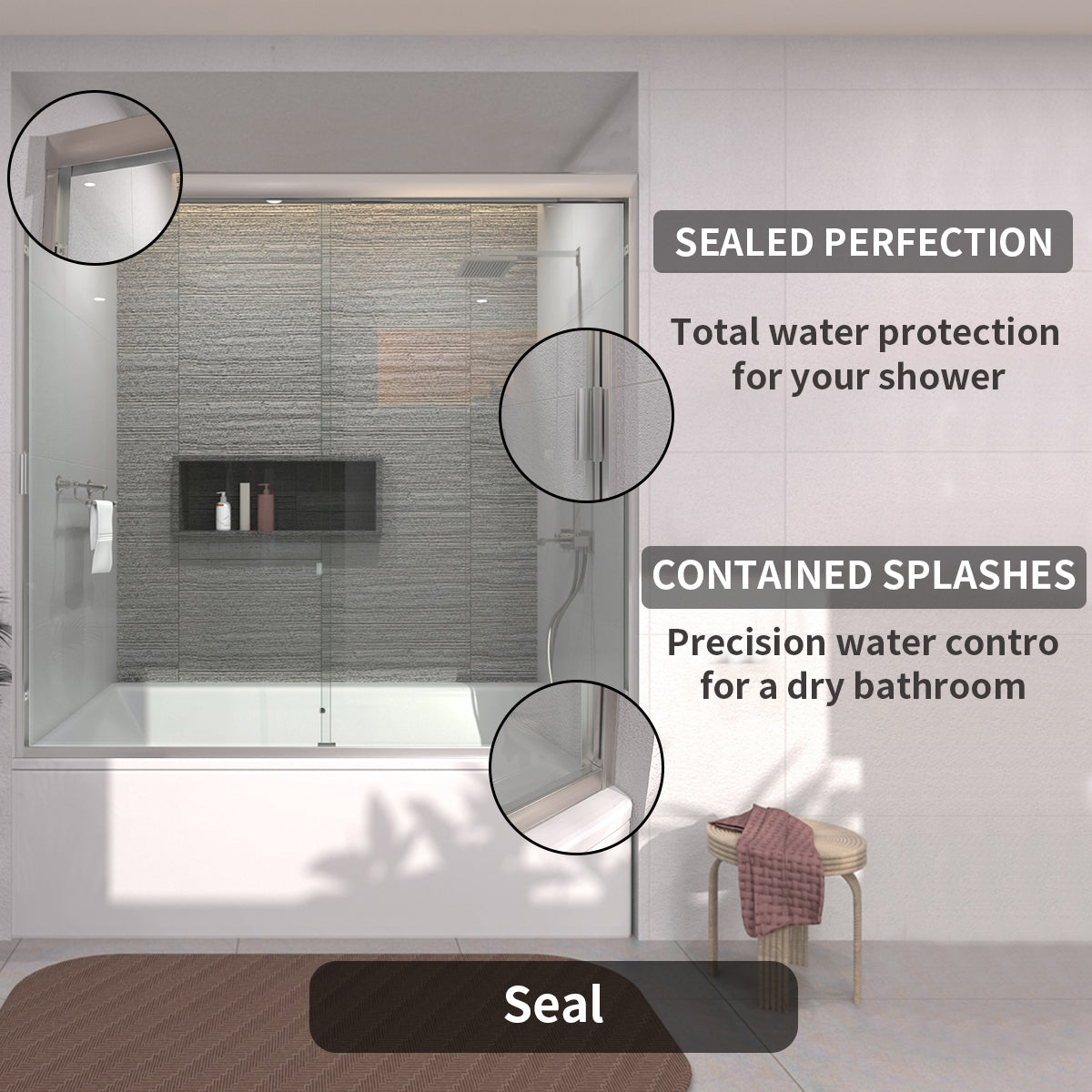 TaiMei 60 in. W x 56 in. H Sliding Semi-Frameless Tub Door with Clear Glass and Handles 37-5660-BN10_8310227c-9ad3-4ace-9405-baba8d96122a