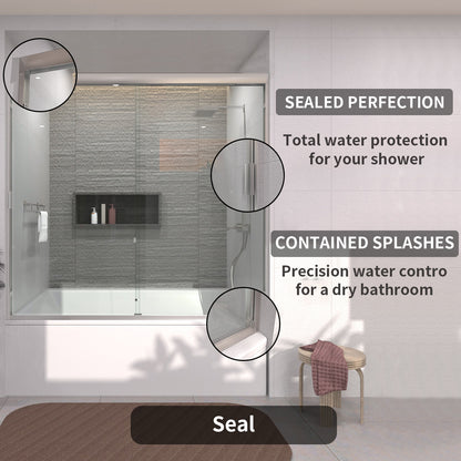 TaiMei 60 in. W x 56 in. H Sliding Semi-Frameless Tub Door with Clear Glass and Handles 37-5660-BN10_8310227c-9ad3-4ace-9405-baba8d96122a