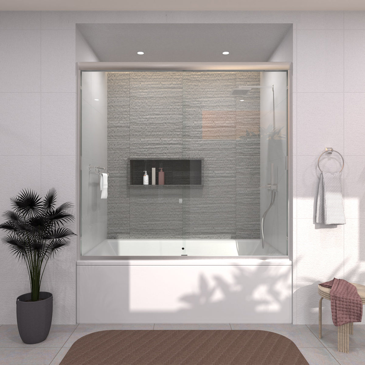 TaiMei 60 in. W x 56 in. H Sliding Semi-Frameless Tub Door with Clear Glass and Handles 37-5660-BN14_e0777511-a9f1-44f1-83b2-22f137476c0e