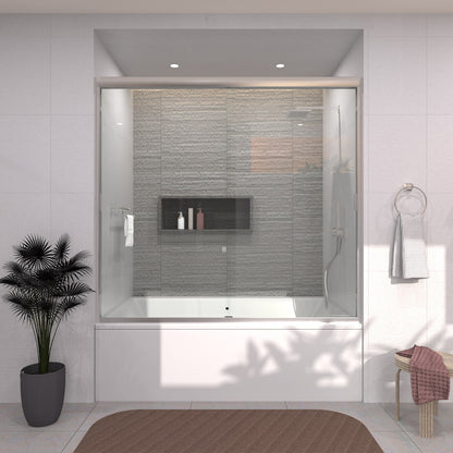 TaiMei 60 in. W x 56 in. H Sliding Semi-Frameless Tub Door with Clear Glass and Handles 37-5660-BN14_e0777511-a9f1-44f1-83b2-22f137476c0e