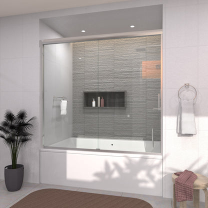 TaiMei 60 in. W x 56 in. H Sliding Semi-Frameless Tub Door with Clear Glass and Handles 37-5660-BN15_51c30fa1-9bbf-49bc-aa48-a8fae05391a4