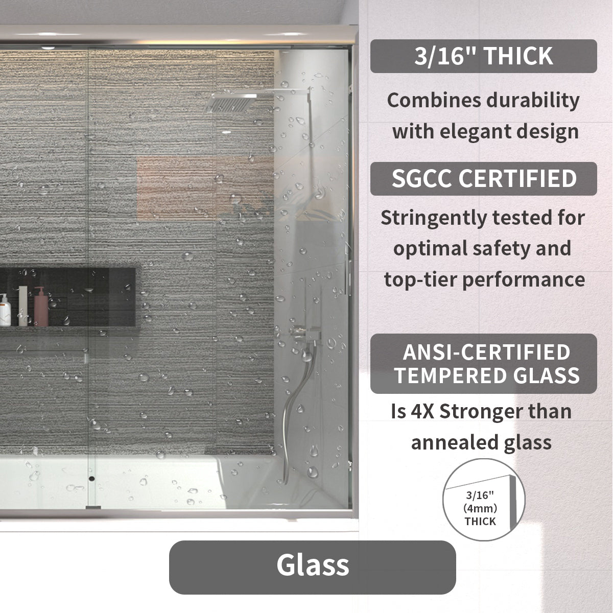 TaiMei 60 in. W x 56 in. H Sliding Semi-Frameless Tub Door with Clear Glass and Handles 37-5660-CR08_8aea1ecf-74c9-46d8-8336-24b48c6c4b30