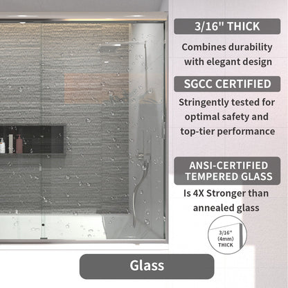 TaiMei 60 in. W x 56 in. H Sliding Semi-Frameless Tub Door with Clear Glass and Handles 37-5660-CR08_8aea1ecf-74c9-46d8-8336-24b48c6c4b30