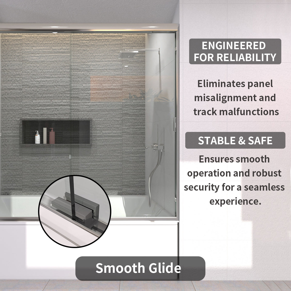 TaiMei 60 in. W x 56 in. H Sliding Semi-Frameless Tub Door with Clear Glass and Handles 37-5660-CR09_d08359cd-2877-4388-8235-e0b5ebef994a