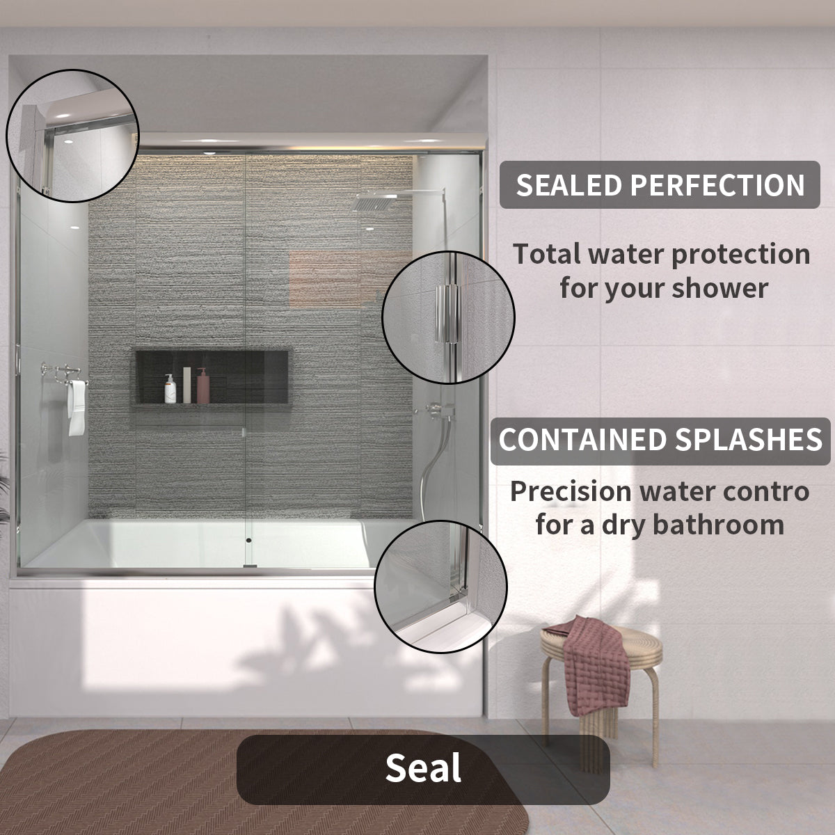 TaiMei 60 in. W x 56 in. H Sliding Semi-Frameless Tub Door with Clear Glass and Handles 37-5660-CR10_ed34b209-40c0-4de5-819c-4b8f9f3b425a