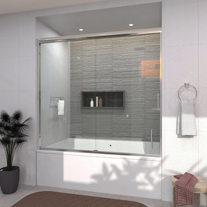 TaiMei 60 in. W x 56 in. H Sliding Semi-Frameless Tub Door with Clear Glass and Handles 37-5660-CR15_1b3cb8f2-71cb-4aaf-b2b2-8613e3cf05b4