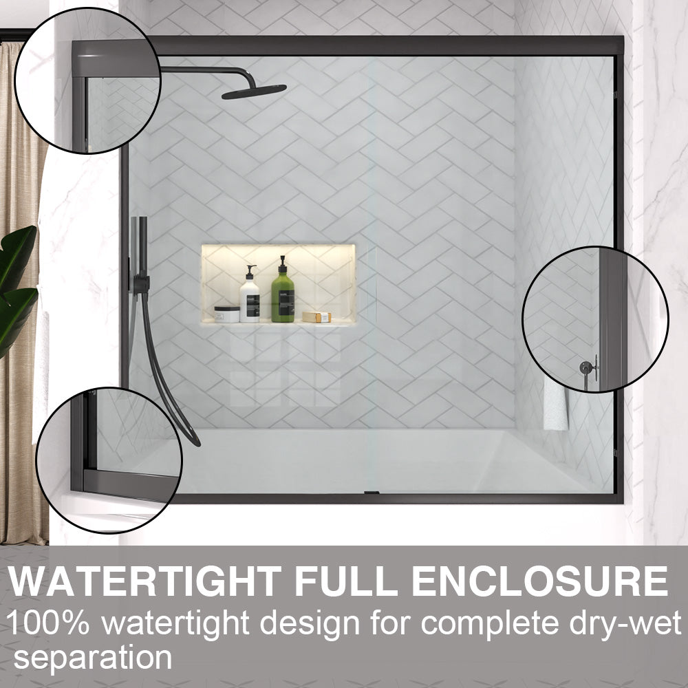 Slate 60 in. W x 56 in. H Semi-Frameless Sliding Tub Door with 1/4 in. Clear Tempered Glass 37-5660BL11