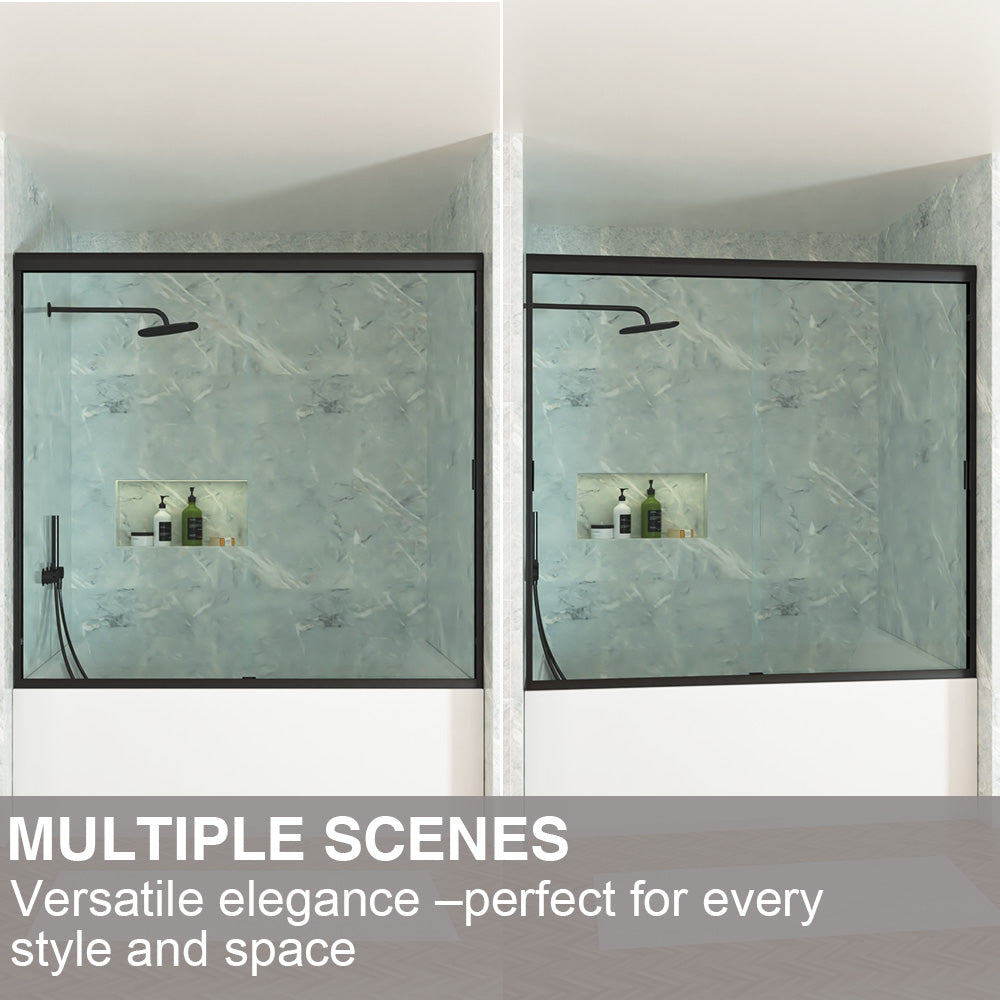 Slate 60 in. W x 56 in. H Semi-Frameless Sliding Tub Door with 1/4 in. Clear Tempered Glass 37-5660BL13