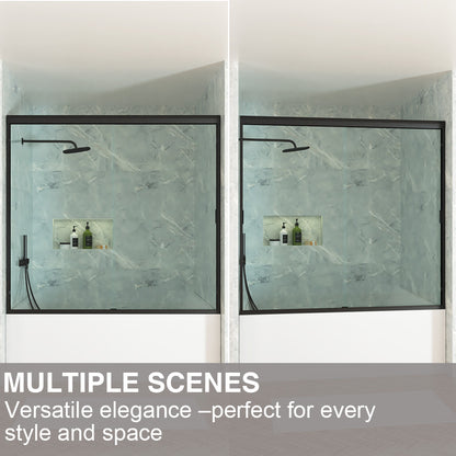 Slate 60 in. W x 56 in. H Semi-Frameless Sliding Tub Door with 1/4 in. Clear Tempered Glass 37-5660BL13