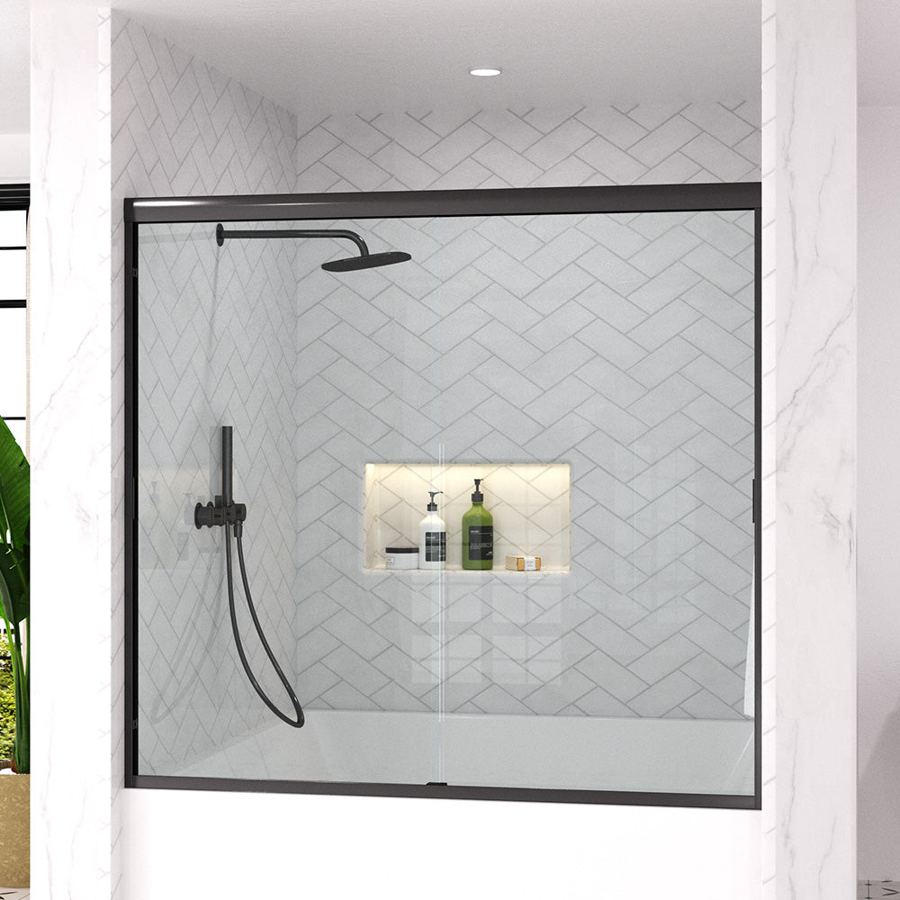 Slate 60 in. W x 56 in. H Semi-Frameless Sliding Tub Door with 1/4 in. Clear Tempered Glass 37-5660BL2