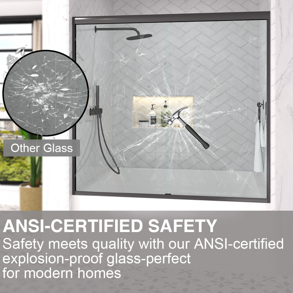 Slate 60 in. W x 56 in. H Semi-Frameless Sliding Tub Door with 1/4 in. Clear Tempered Glass 37-5660BL5