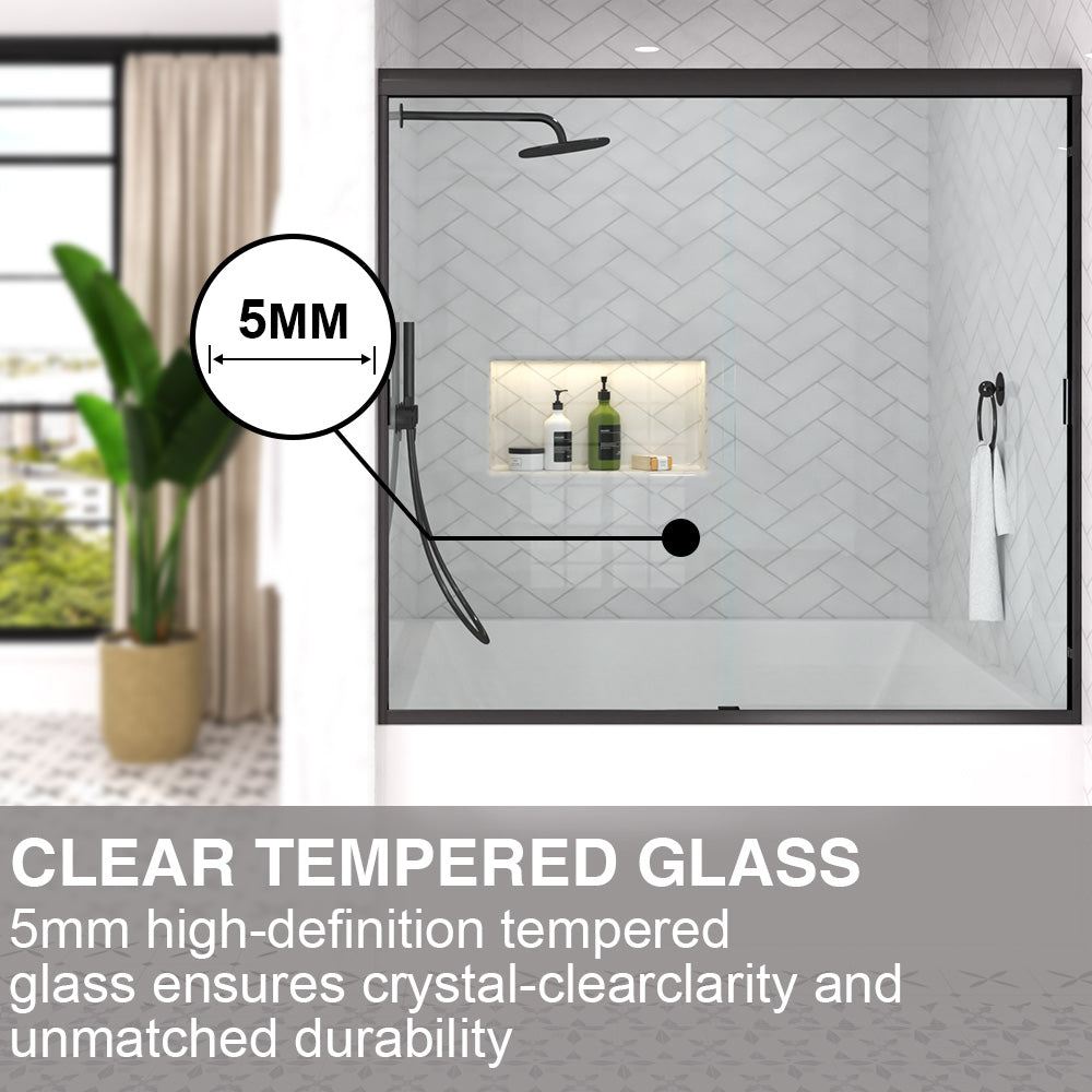 Slate 60 in. W x 56 in. H Semi-Frameless Sliding Tub Door with 1/4 in. Clear Tempered Glass 37-5660BL6