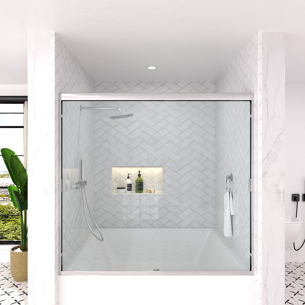 Slate 60 in. W x 56 in. H Semi-Frameless Sliding Tub Door with 1/4 in. Clear Tempered Glass Chrome 37-5660CR1