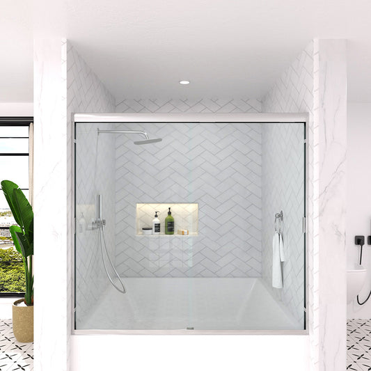 Slate 60 in. W x 56 in. H Semi-Frameless Sliding Tub Door with 1/4 in. Clear Tempered Glass Chrome 37-5660CR1