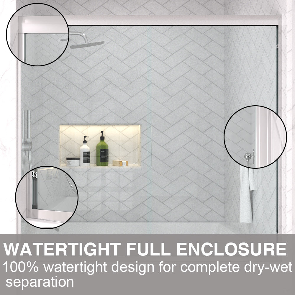 Slate 60 in. W x 56 in. H Semi-Frameless Sliding Tub Door with 1/4 in. Clear Tempered Glass 37-5660CR11