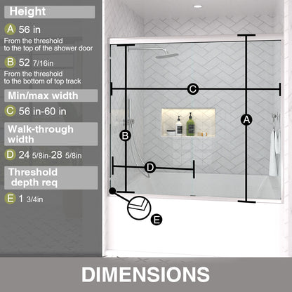 Slate 60 in. W x 56 in. H Semi-Frameless Sliding Tub Door with 1/4 in. Clear Tempered Glass 37-5660CR3