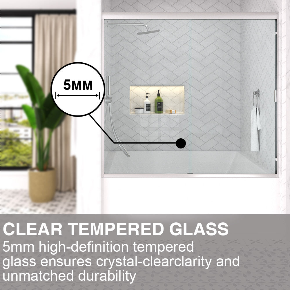 Slate 60 in. W x 56 in. H Semi-Frameless Sliding Tub Door with 1/4 in. Clear Tempered Glass 37-5660CR6