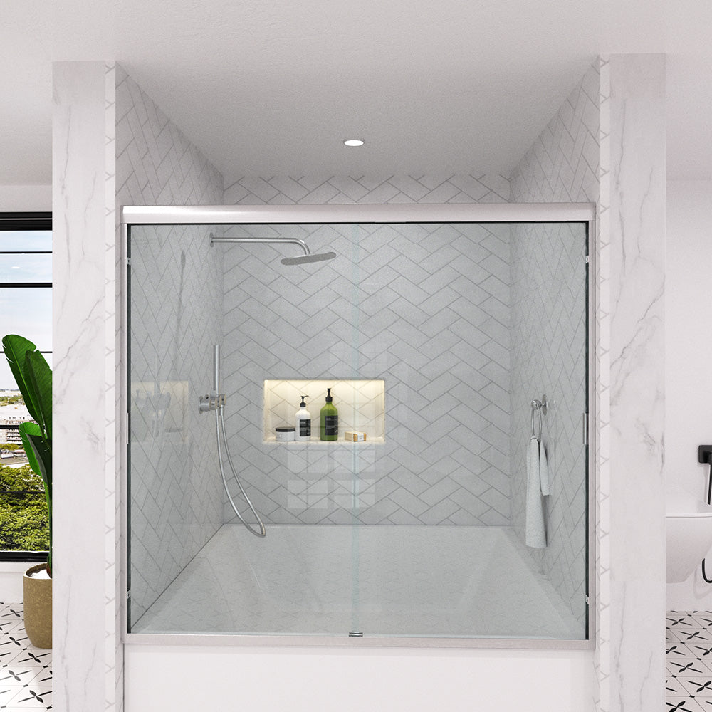 Slate 60 in. W x 56 in. H Semi-Frameless Sliding Tub Door with 1/4 in. Clear Tempered Glass Brushed Nickel 37-5660NK1