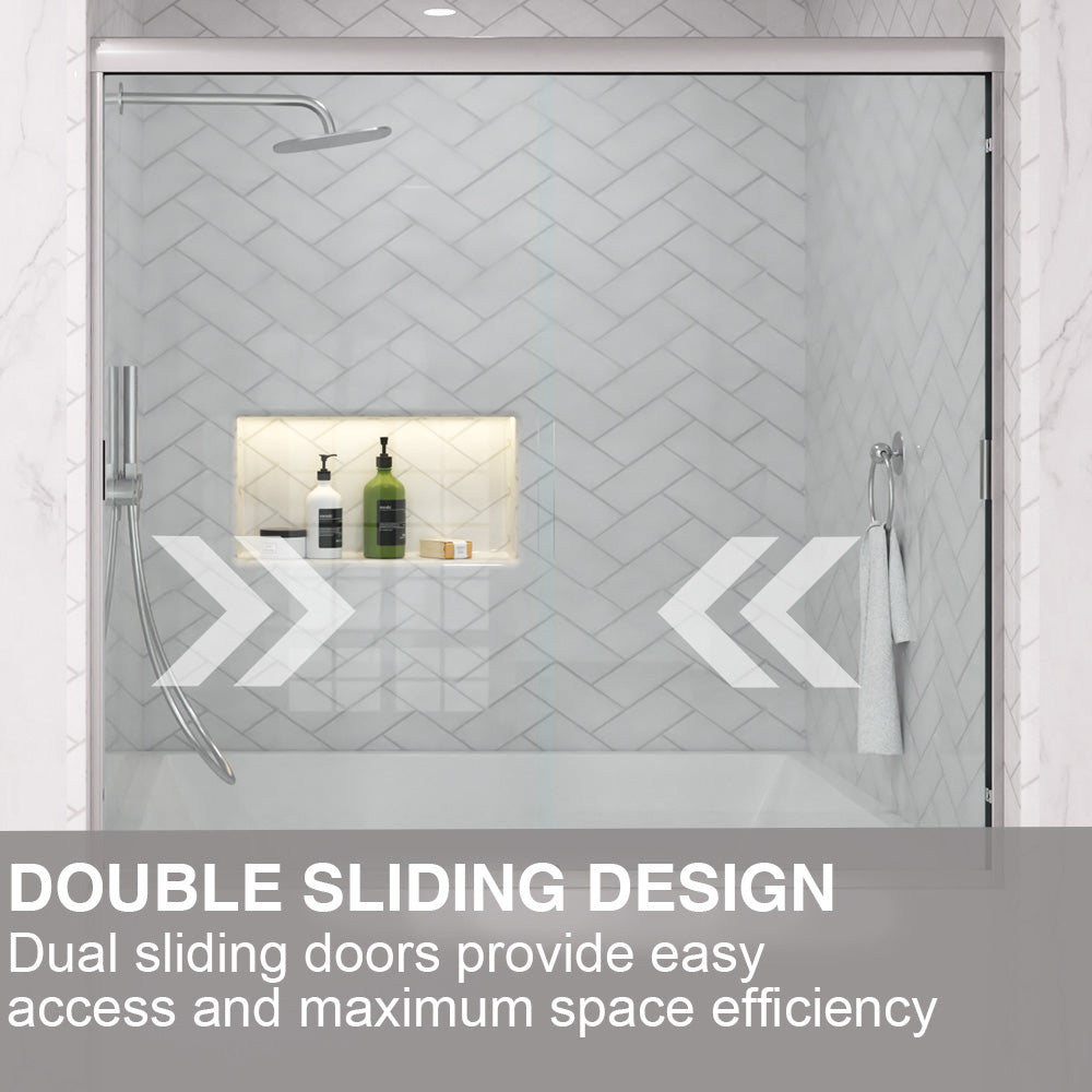 Slate 60 in. W x 56 in. H Semi-Frameless Sliding Tub Door with 1/4 in. Clear Tempered Glass 37-5660NK10