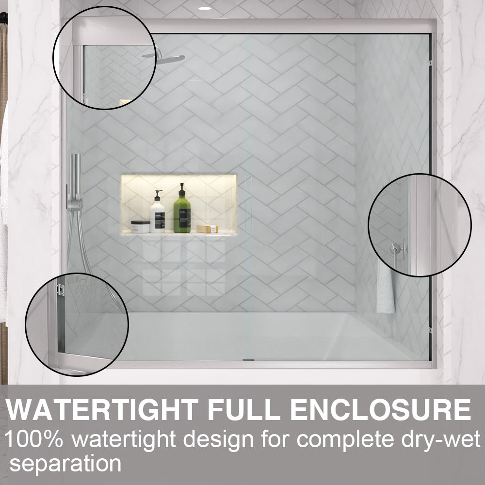 Slate 60 in. W x 56 in. H Semi-Frameless Sliding Tub Door with 1/4 in. Clear Tempered Glass 37-5660NK11