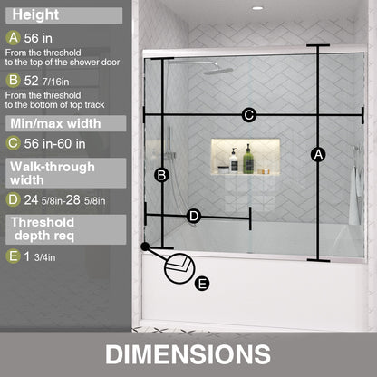 Slate 60 in. W x 56 in. H Semi-Frameless Sliding Tub Door with 1/4 in. Clear Tempered Glass 37-5660NK3
