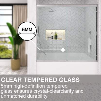 Slate 60 in. W x 56 in. H Semi-Frameless Sliding Tub Door with 1/4 in. Clear Tempered Glass 37-5660NK6