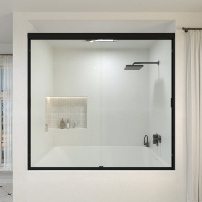 Nebula 56 in. W x 60 in. H Sliding Bath Tub Door in semi frameless  with Clear Glass